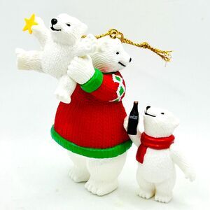 VTG 1996 Coca-Cola Polar Bear Collection Christmas Ornament Polar Dad with Cubs